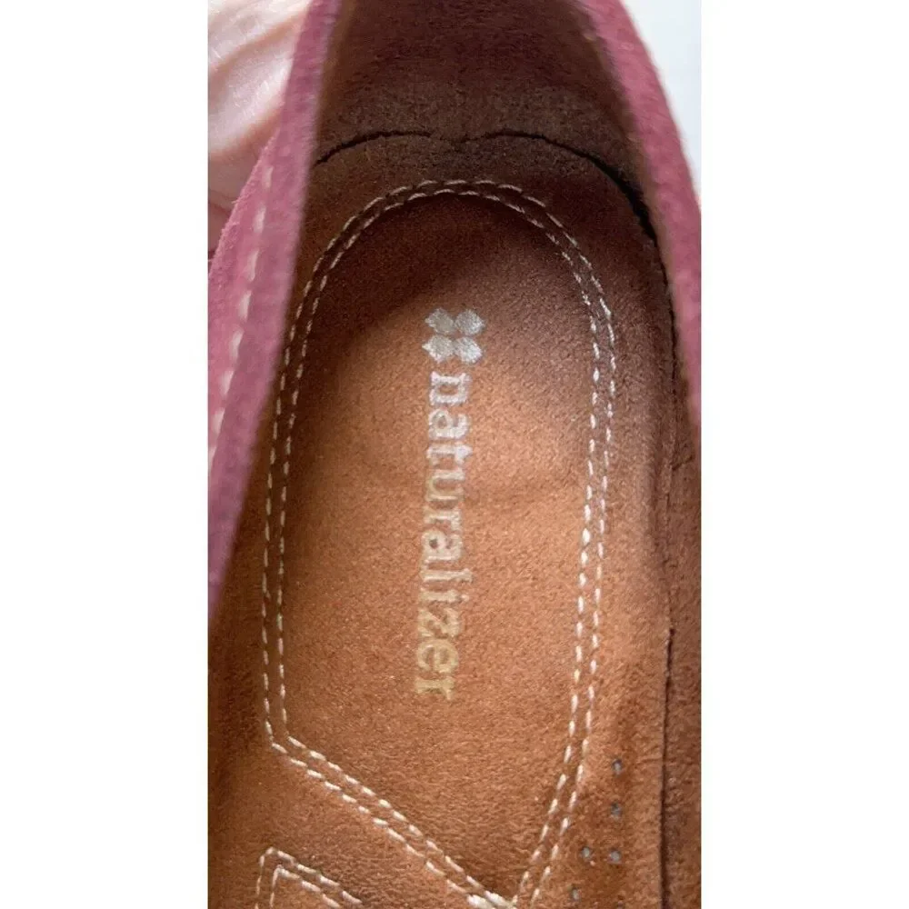 Womens Loafer Shoes Burgundy Suede Pumps Brown Strap Buckle Sz 7 7M - Picture 10 of 13